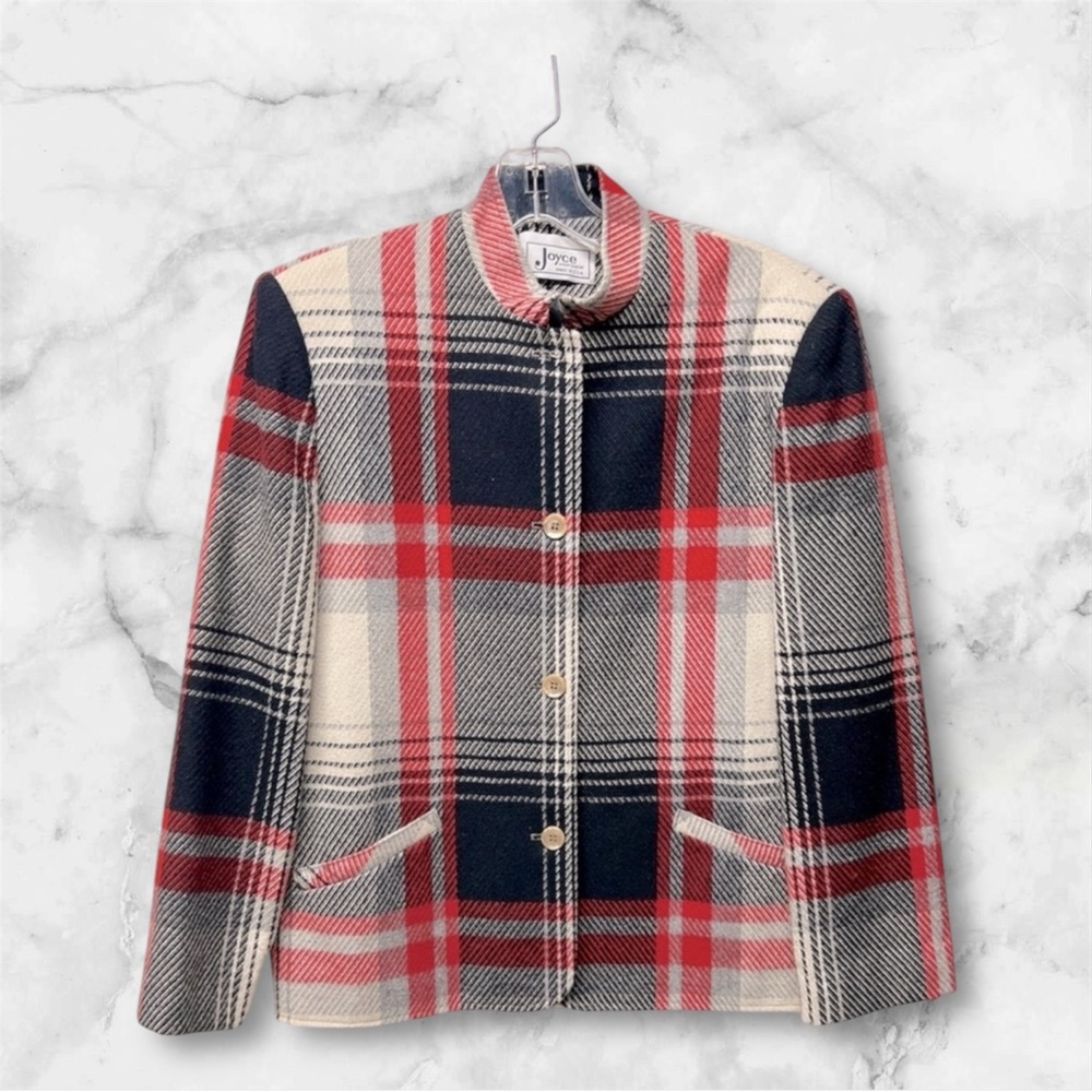 Joyce Sportswear Vintage blazer jacket tartan plaid red cream black XS